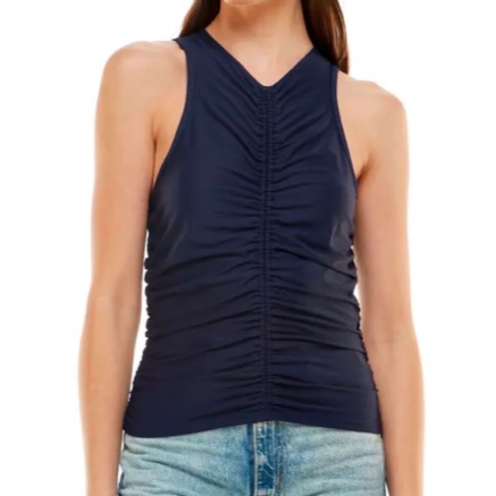 WAYF NWT Main Squeeze Ruched Navy Tank